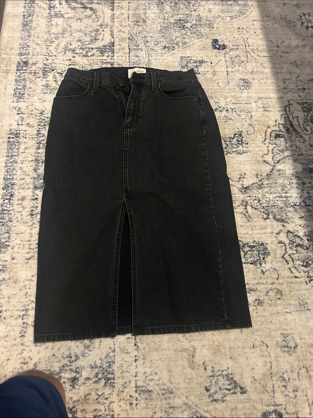 Universal Thread Black Denim Midi Skirt with Front Slit
